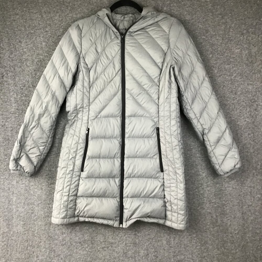 London Fog Lightweight Packable Down Coat Sz S Gray Hooded‎
